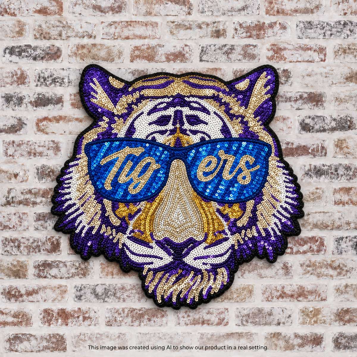 Tigers Sunglasses Sequin Iron On Patch