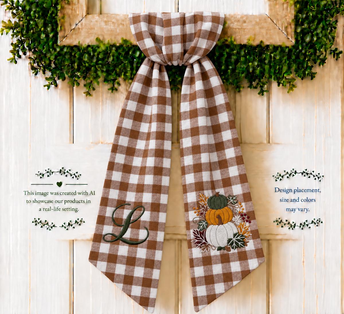 Fall Wreath Sash with berries and pumpkins Embroidered