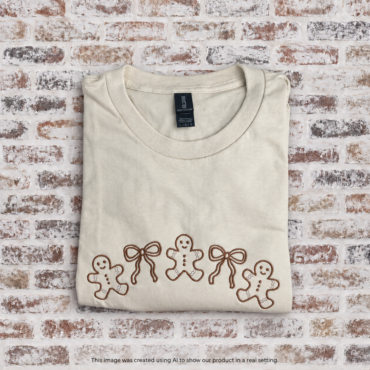 Gingerbread Men Outline Trio with Bows Embroidered Shirt