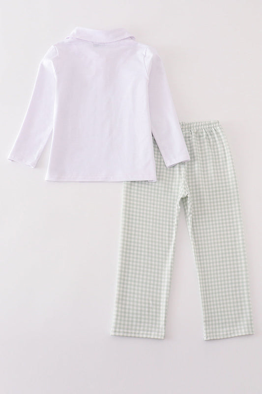 Thanksgiving Turkey Sage, Gingham Pants Set