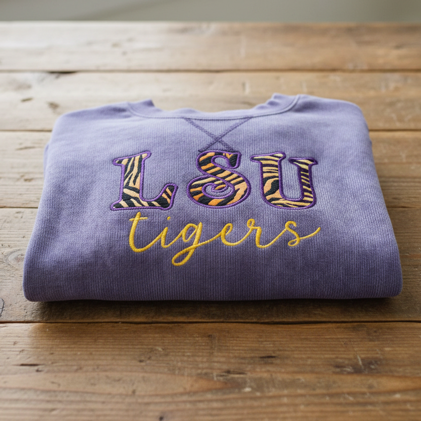 LSU Applique with Tigers in Script