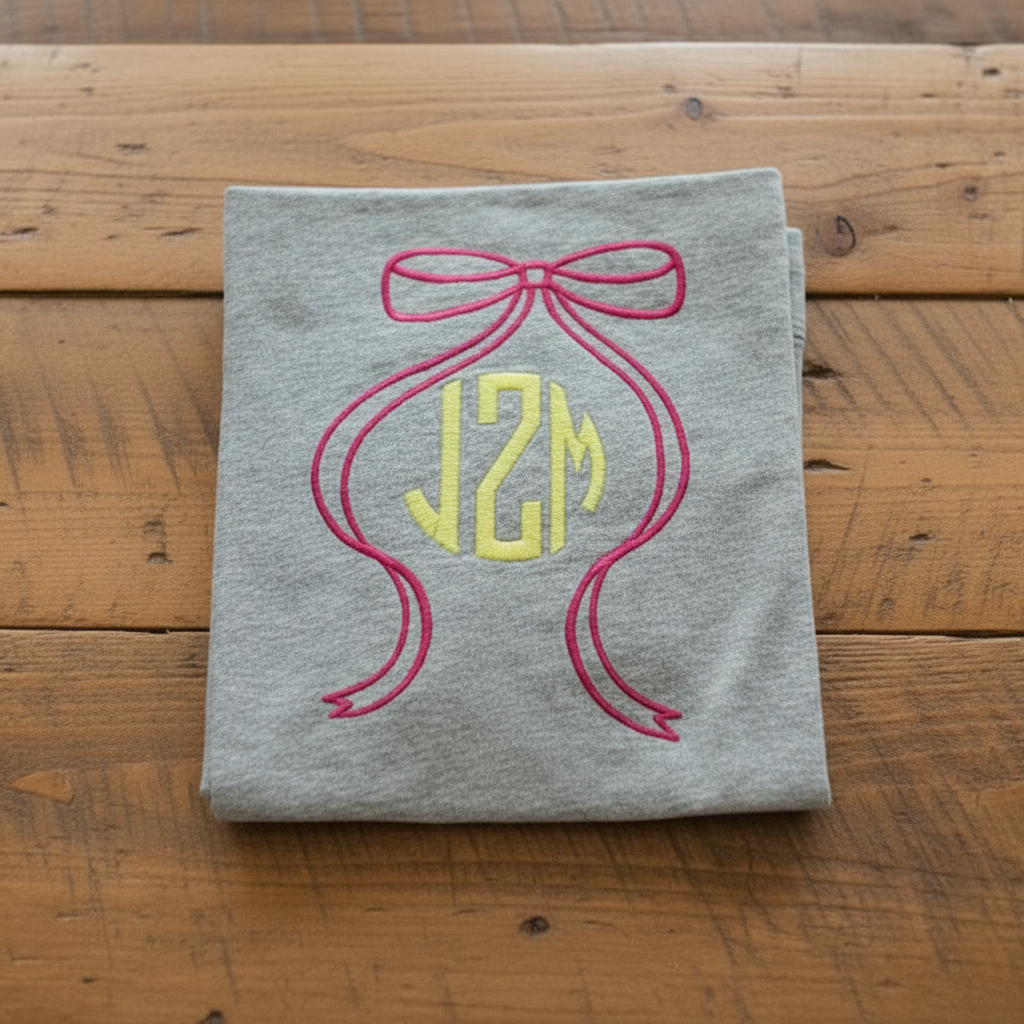 Bow Outline Stich with Monogram or Name