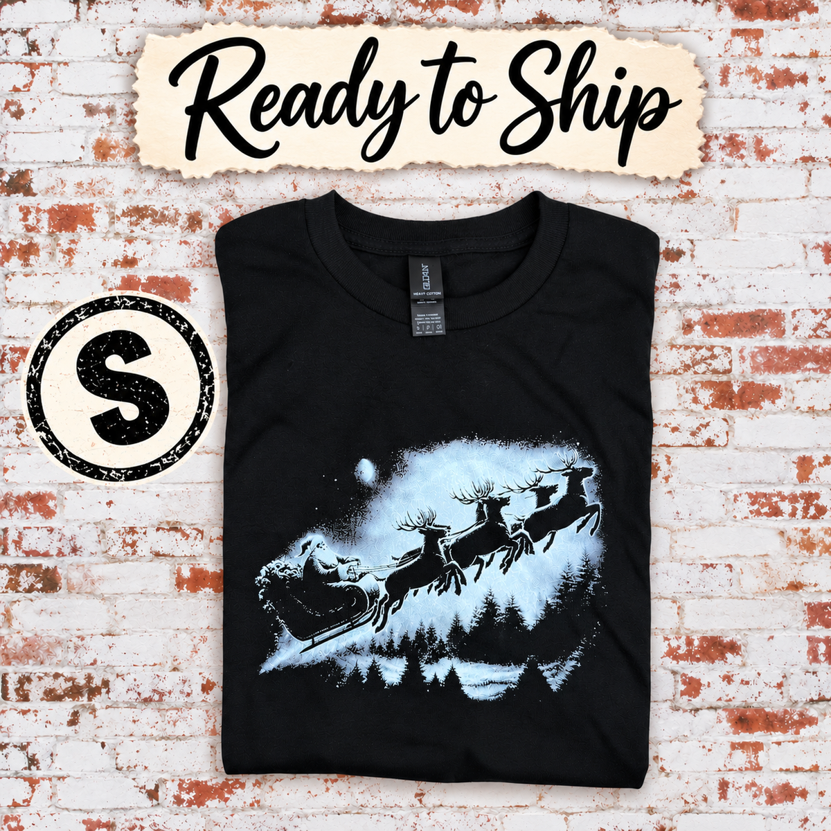 RTG | Santa Sleigh Reindeer White Print {Gildan YS}