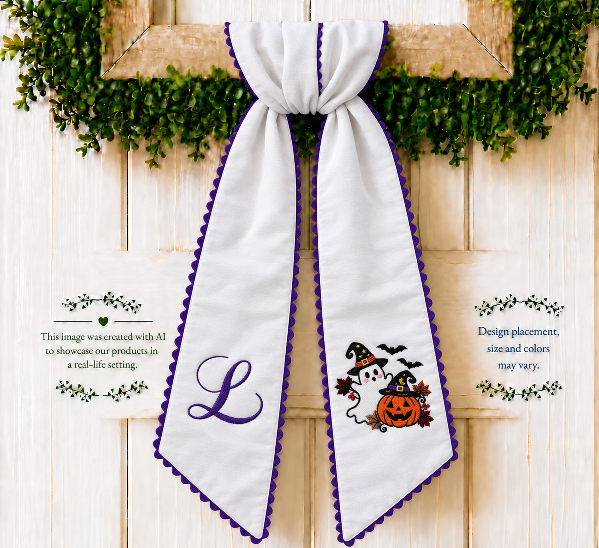 Halloween Wreath Sash with Ghost and Jack O'Lantern Embroidered