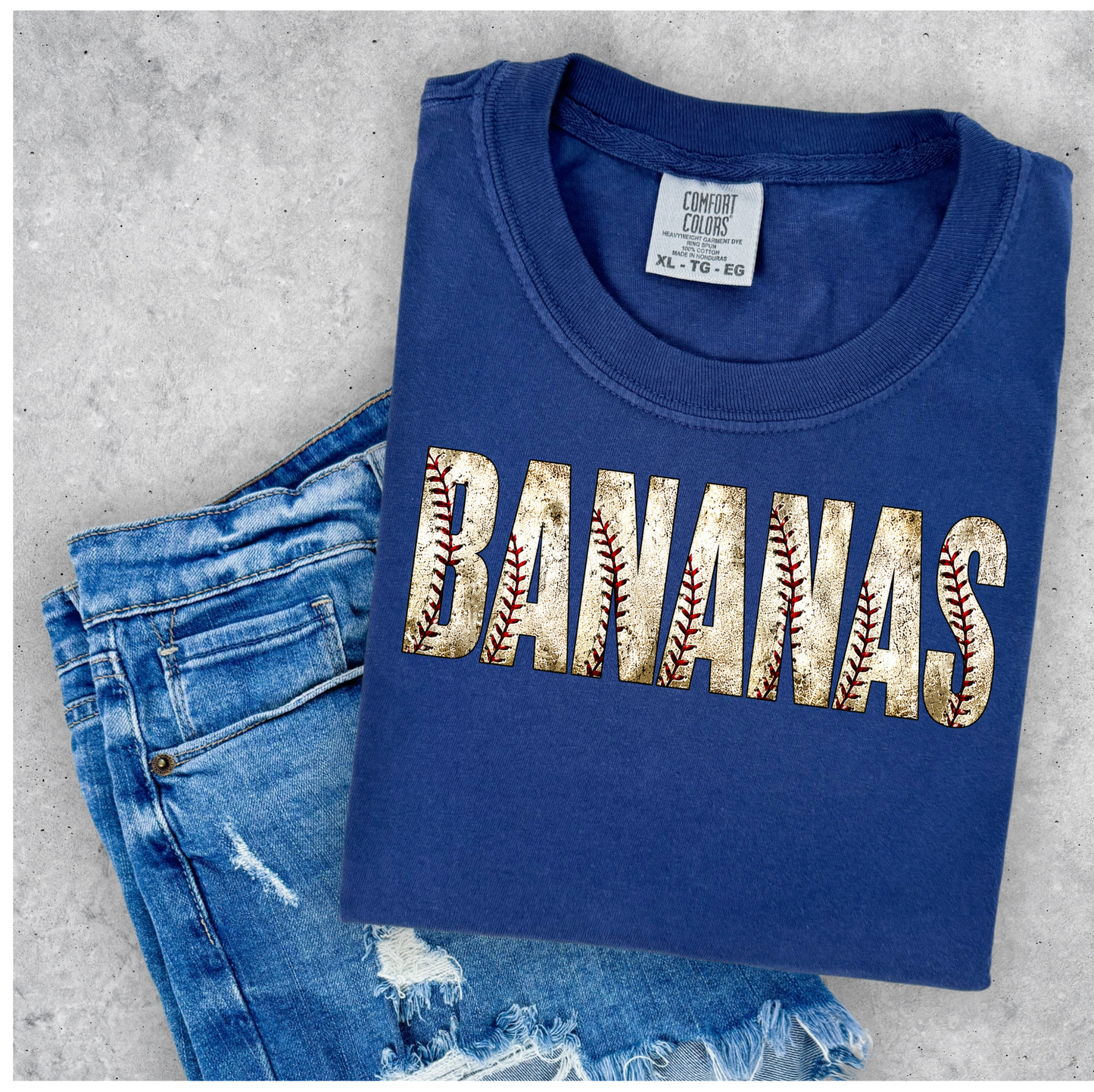 Bananas in Dirt Print w/baseball stitches
