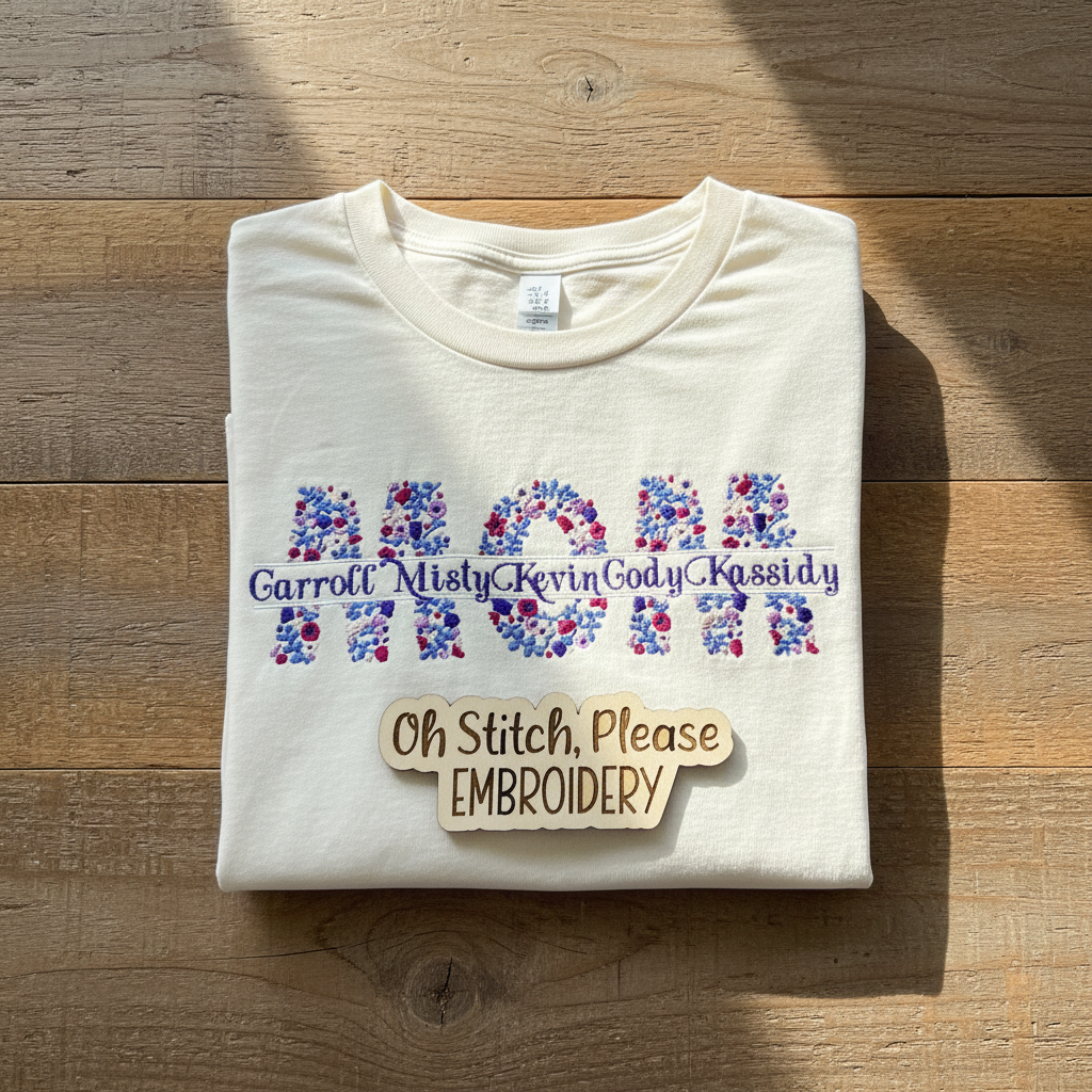 Mom Floral Split Design Shirt with Child Names