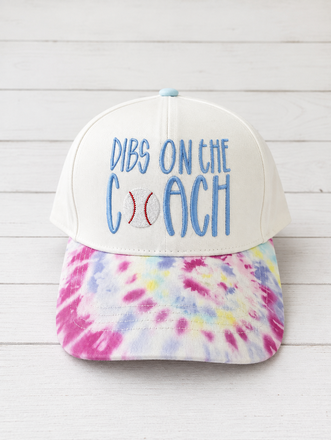 Hat with Tie Dyed Brim Embroidered Dibs on the Coach with Baseball