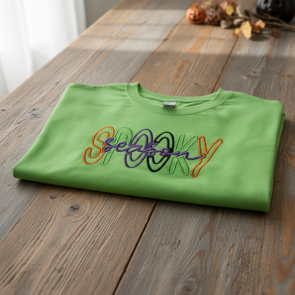 Spooky Season Halloween Shirt with Puff Embroidery