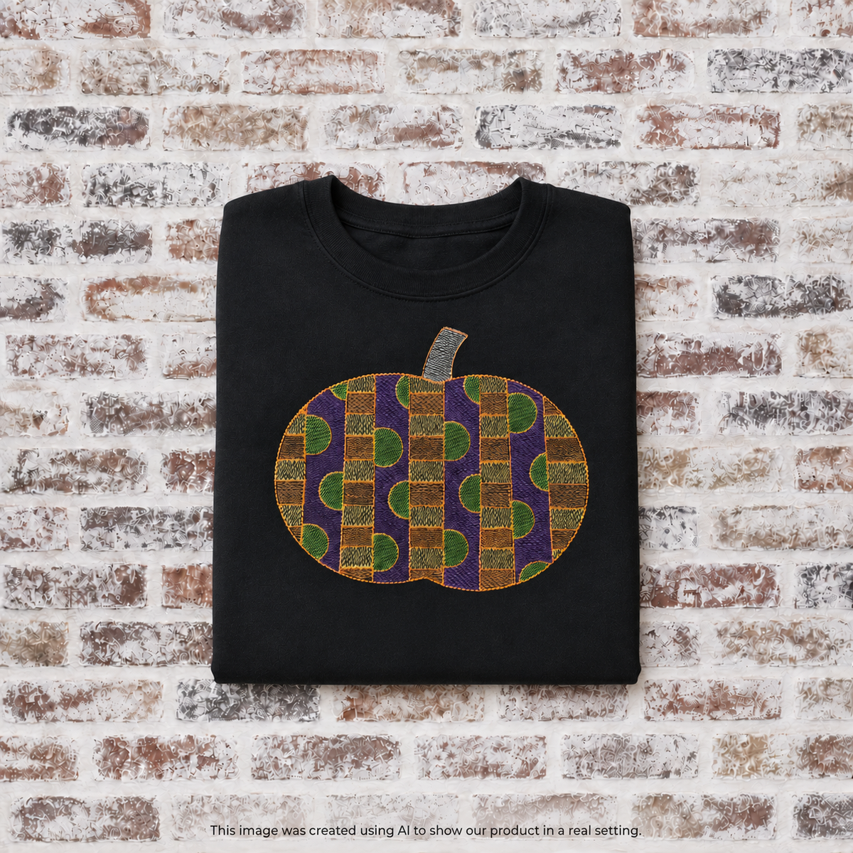Halloween Gingham Pumkin Embroidered T-Shirt