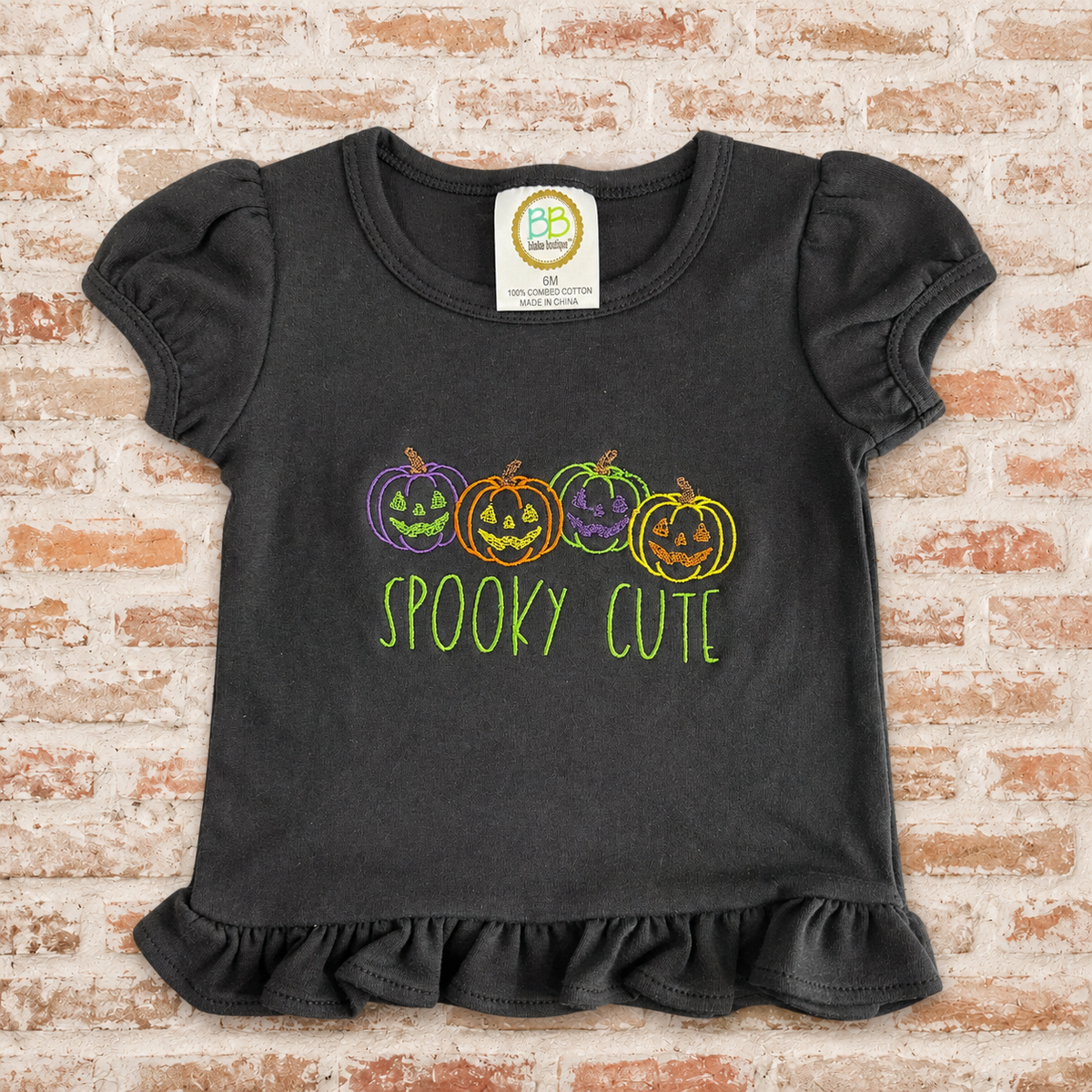 Spooky Cute Halloween Pumpkin Outline Embroidered Shirt