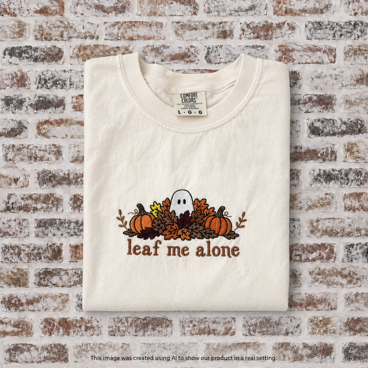 Leaf Me Alone with Leaves and Ghost Halloween-Theme Embroidered Shirt