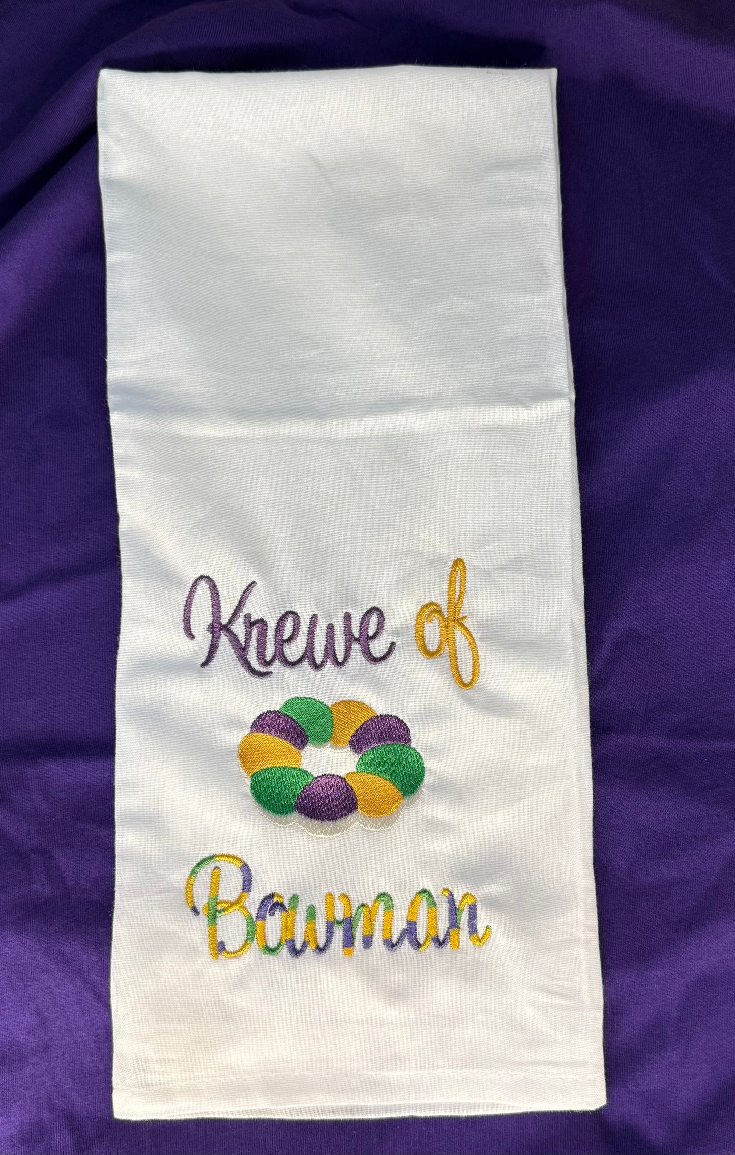 Mardi Gras Krewe Embroidered Towel Personalized with Last Name