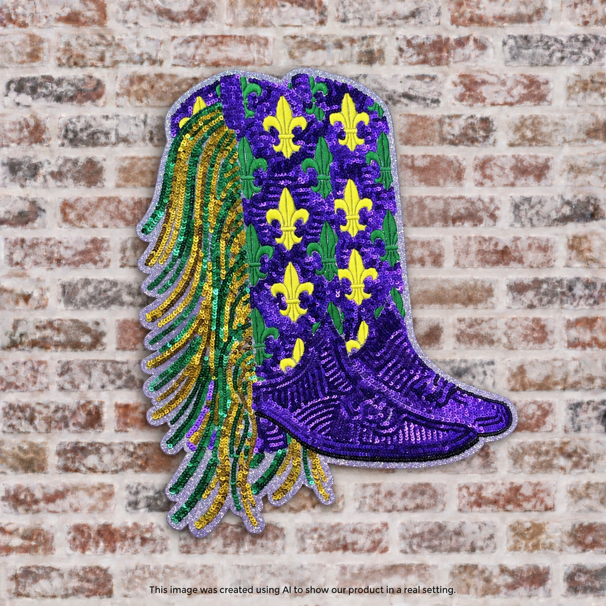 Mardi Gras Boots Sequin (Large) Iron On Patch