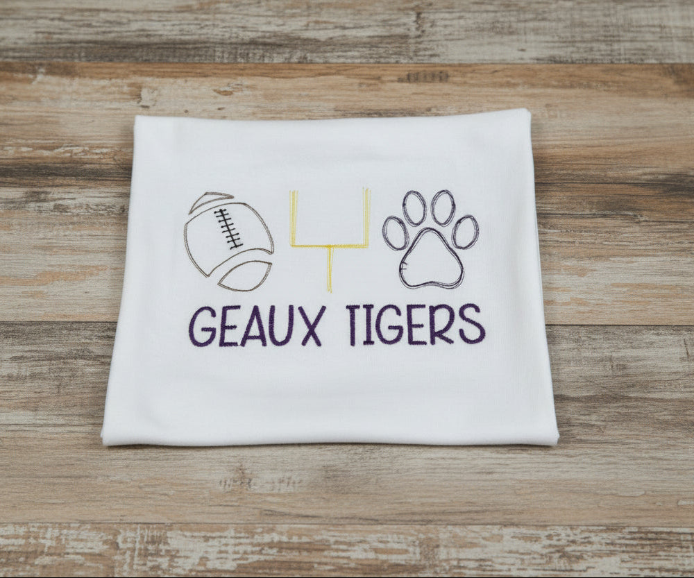 Geaux Tigers Trio with Goal Post, Football, Paw Print Embroidered Shirt
