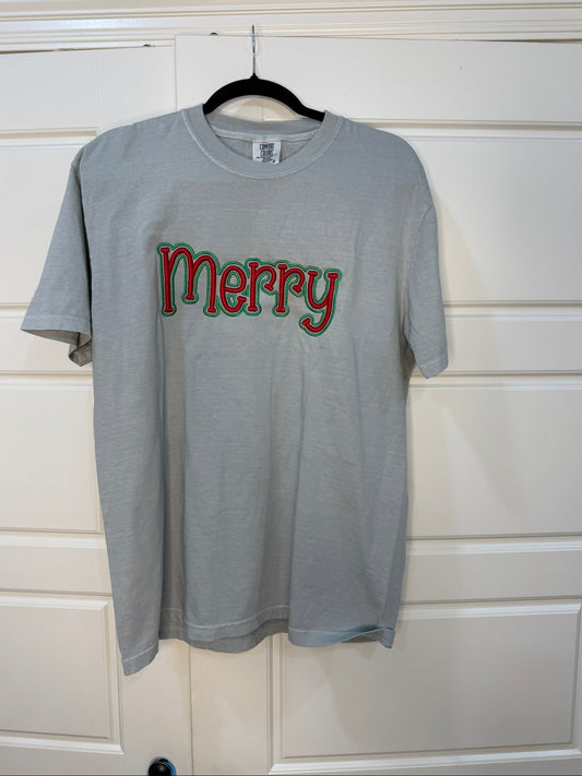 Merry | Puff Embroidery with Outline