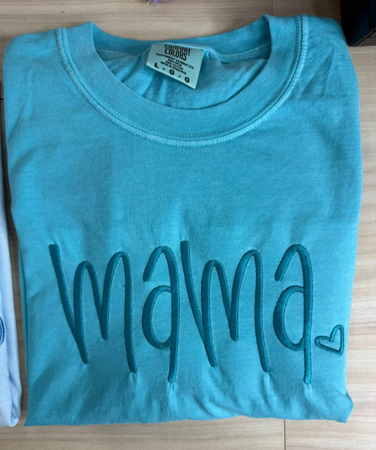 Mama | Hand Lettered Embroidered with Small Heart (Tone On Tone)