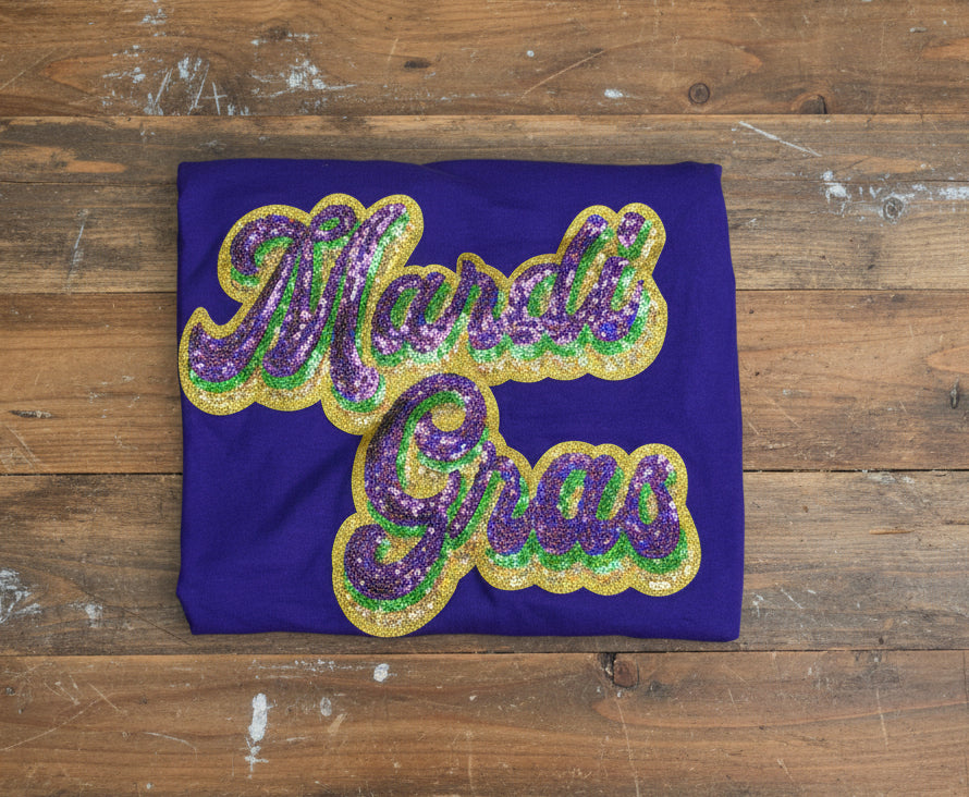RTG | Mardi Gras Script Sequin Patch on 2XL