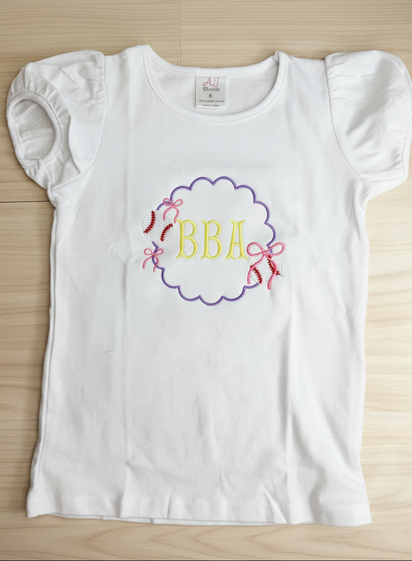 Baseball | Scalloped Monogram Frame with Bows