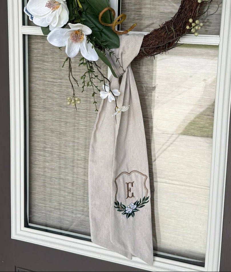 Wreath Sash | Magnolia Crest with Initial