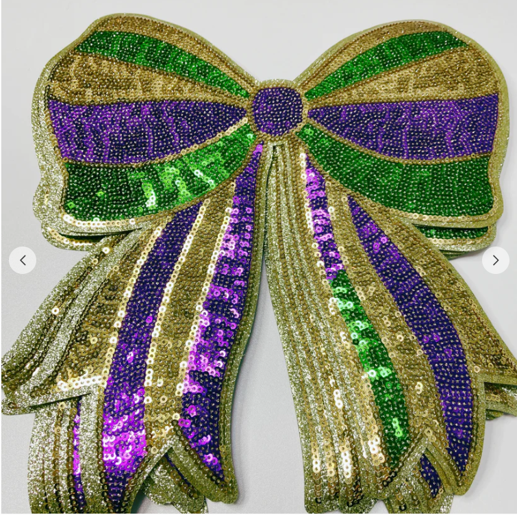 Mardi Gras Sequin Bow Iron On Patch