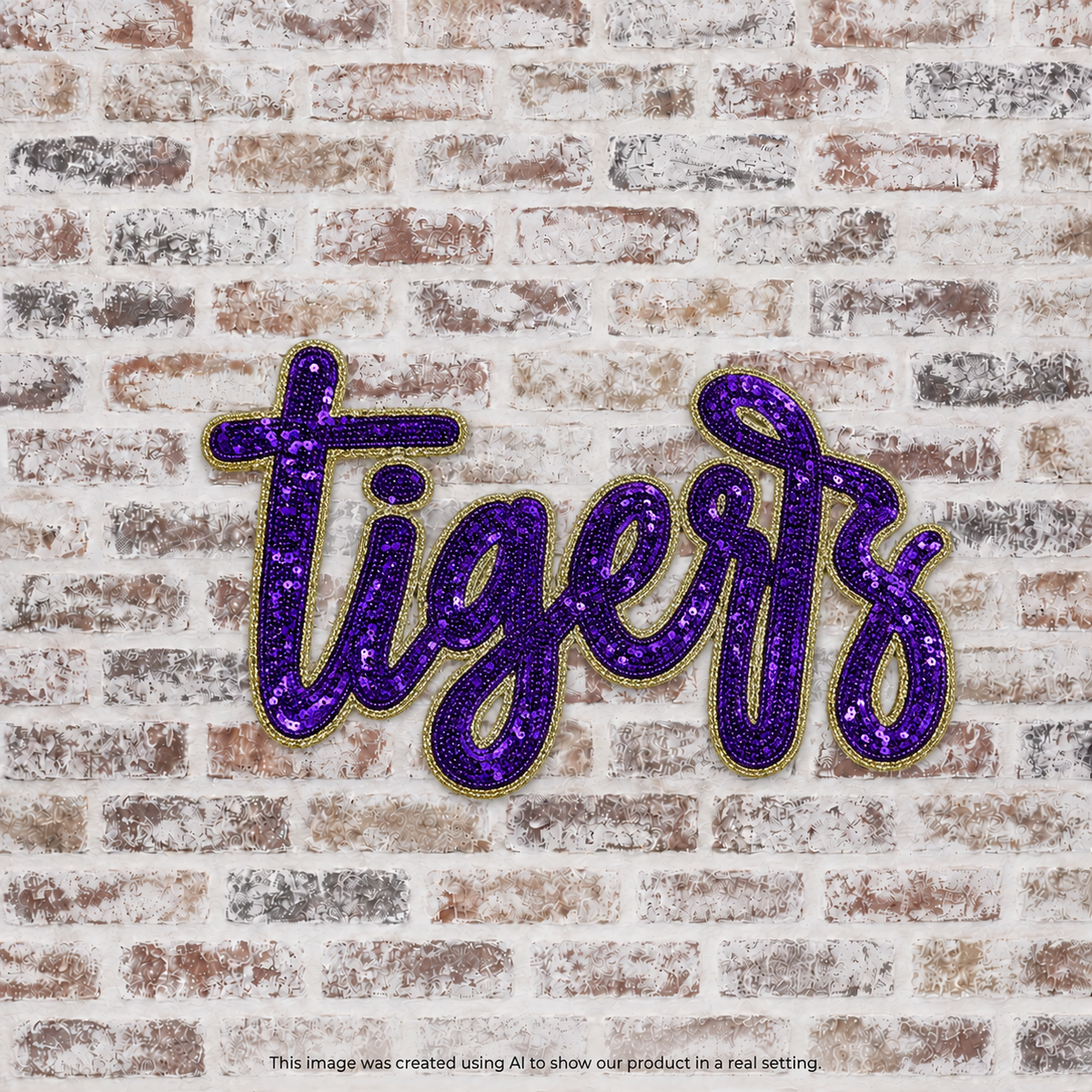 Purple Tigers Script Sequin Iron On Patch