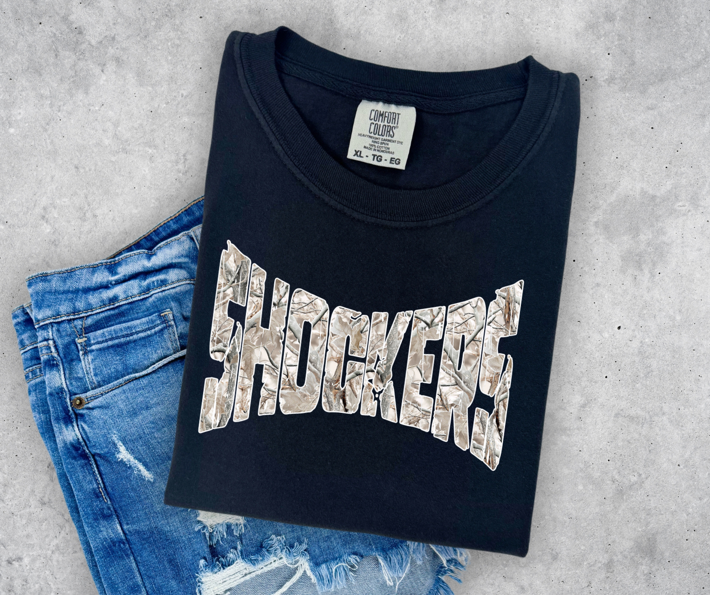 Shockers Camo Varsity Style Comfort Colors T-Shirt