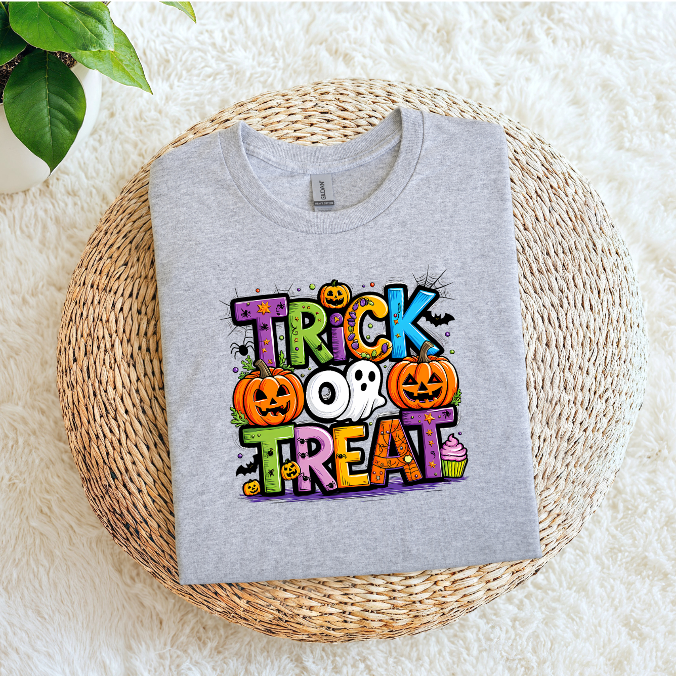 Colorful Trick or Treat Ghost & Pumpkin