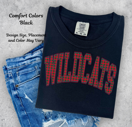 Wildcats Christmas Gingham Arched Varsity Printed Shirt