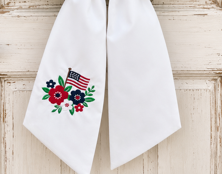 Patriotic Wreath Sash with Flowers and Flag