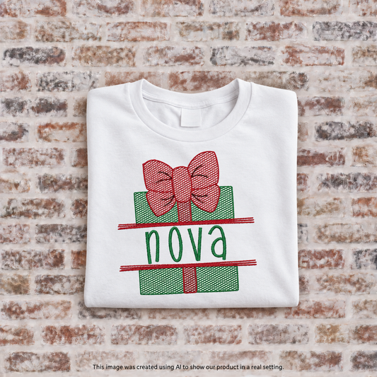 Christmas Present Split W/Name or Merry Christmas