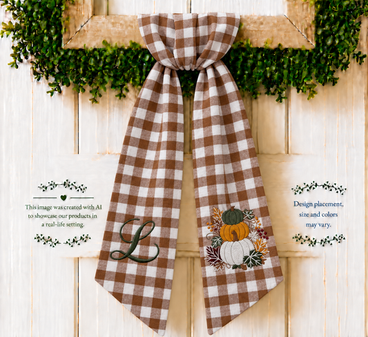 Fall Wreath Sash with berries and pumpkins Embroidered