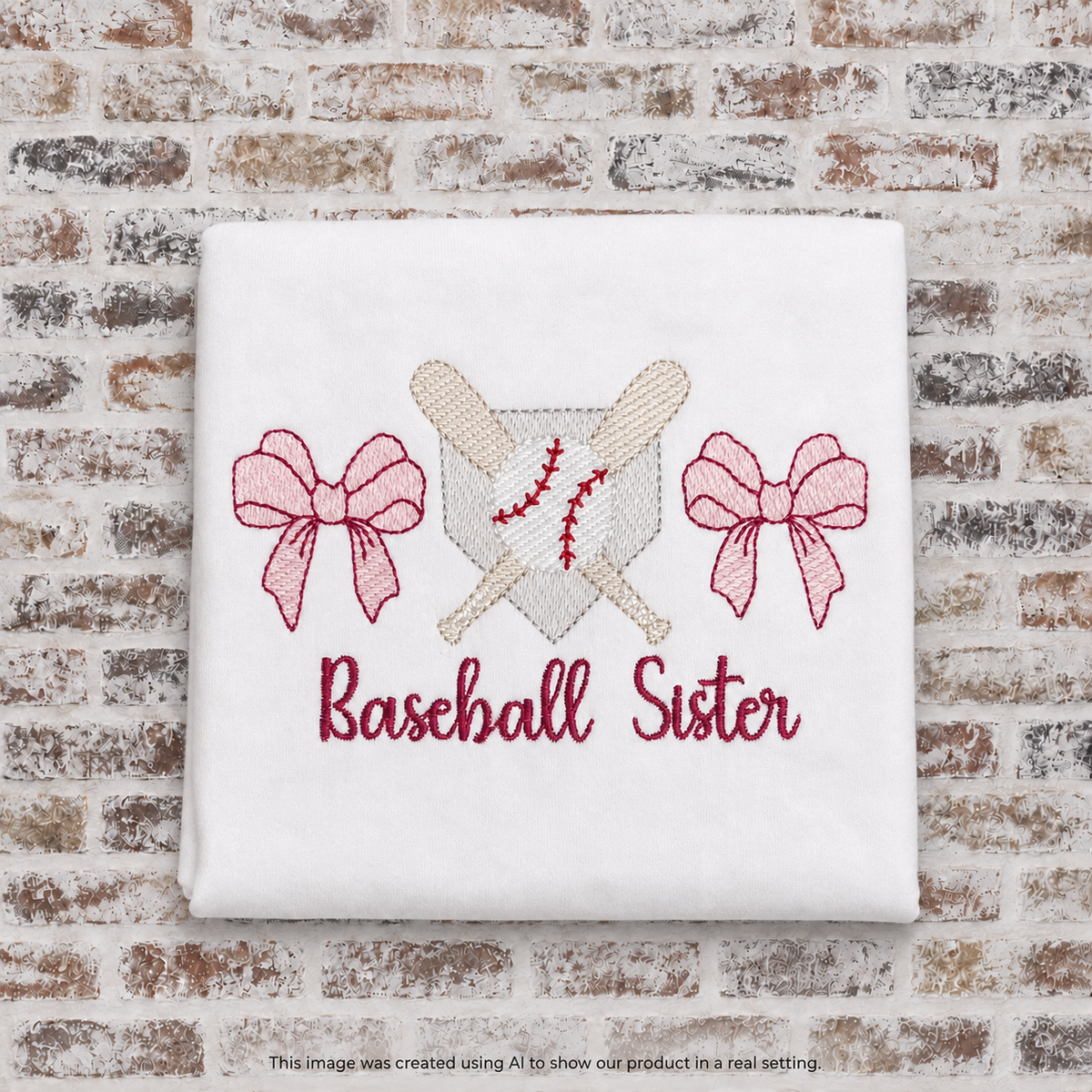 Baseball, Crossed Bats & Homeplate with 2 Bows Embroidered
