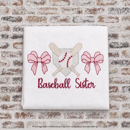 Baseball, Crossed Bats & Homeplate with 2 Bows Embroidered