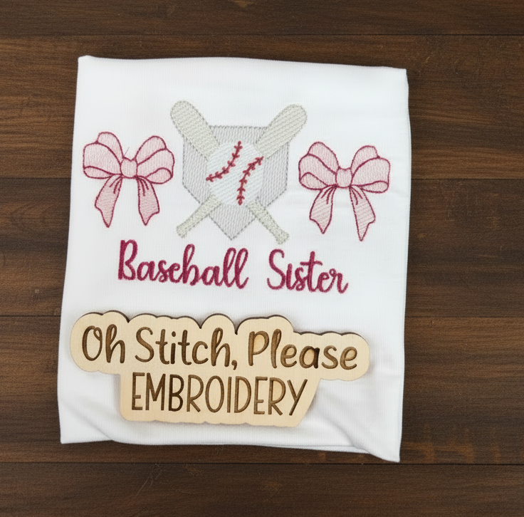 Baseball and Crossed Bats with Bows Embroidered Shirt