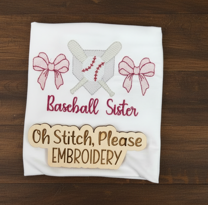 Baseball and Crossed Bats with Bows Embroidered Shirt