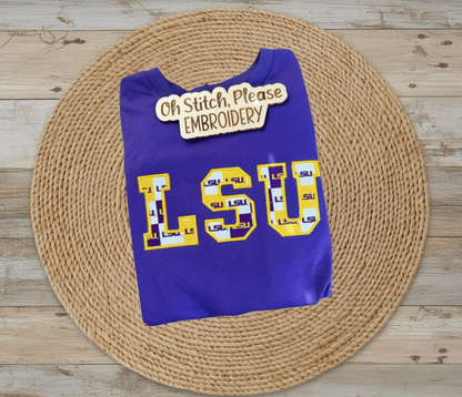 LSU Applique with Purple & Gold Fabric