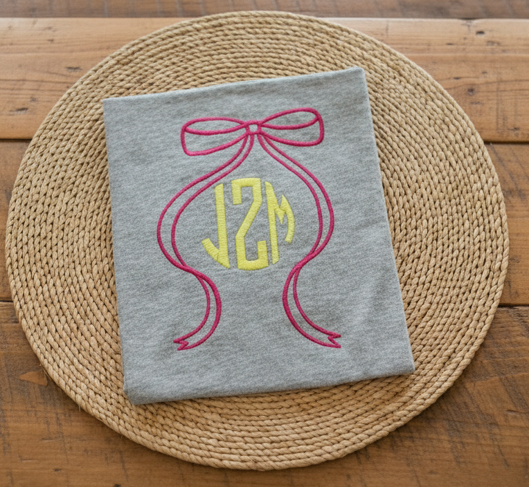 Bow Outline Stich with Monogram or Name