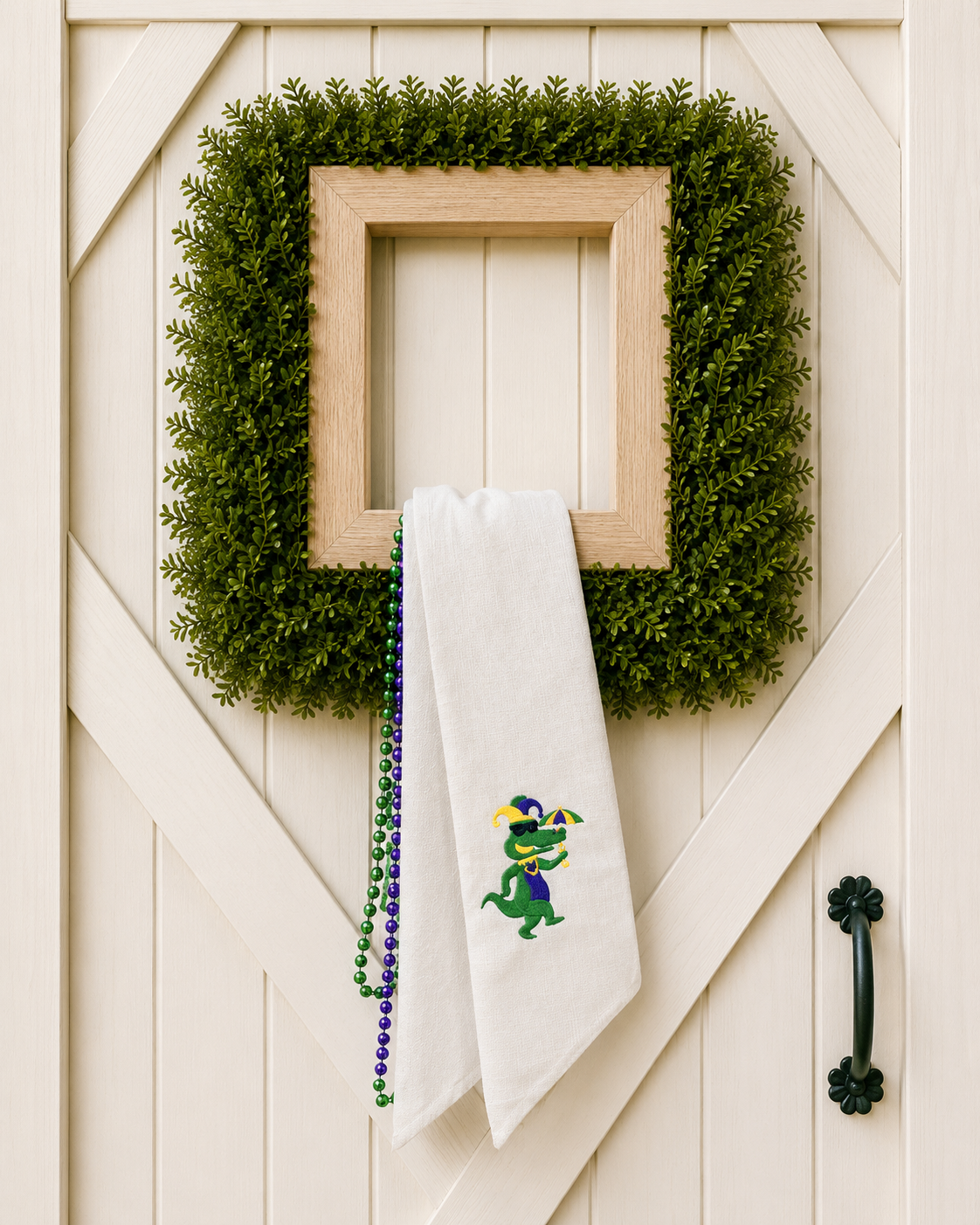 Embroidered Wreath Sash | Mardi Gras Gator with Umbrella and Jester Hat