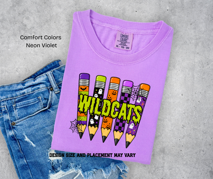 Wildcats Halloween Pencils Printed T-shirt