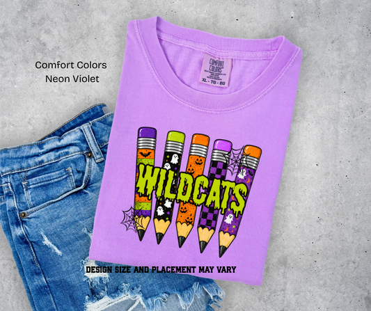 Wildcats Halloween Pencils Printed T-shirt