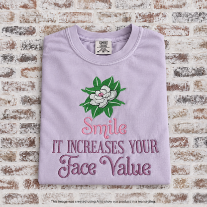 Magnolia Smile It Increases Face Value Embroidered Shirt