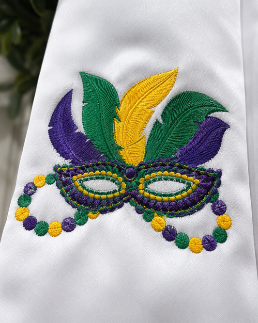 Embroidered Wreath Sash Mardi Gras Mask with Beads