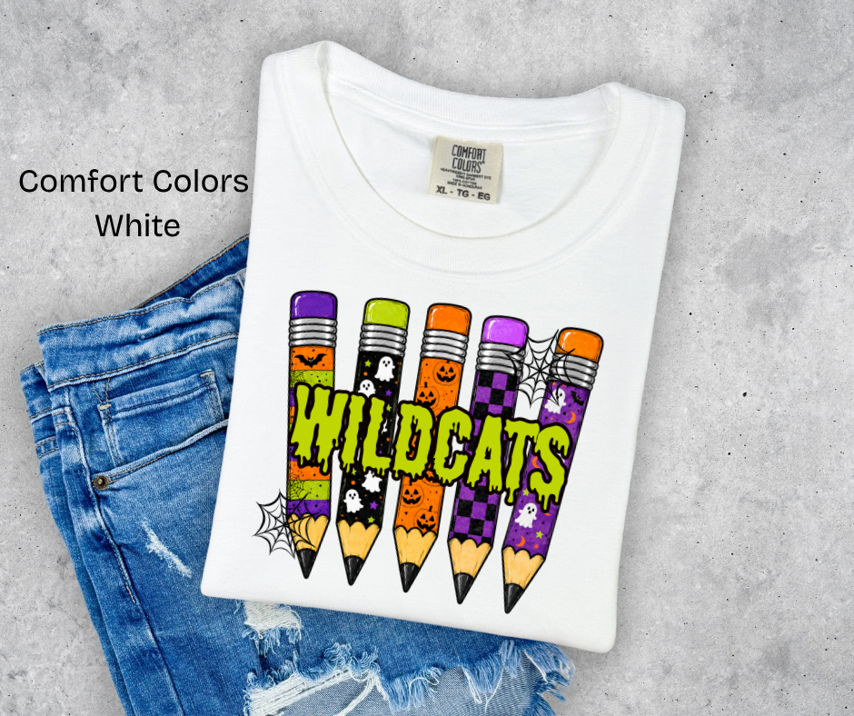 Wildcats Halloween Pencils Printed T-shirt