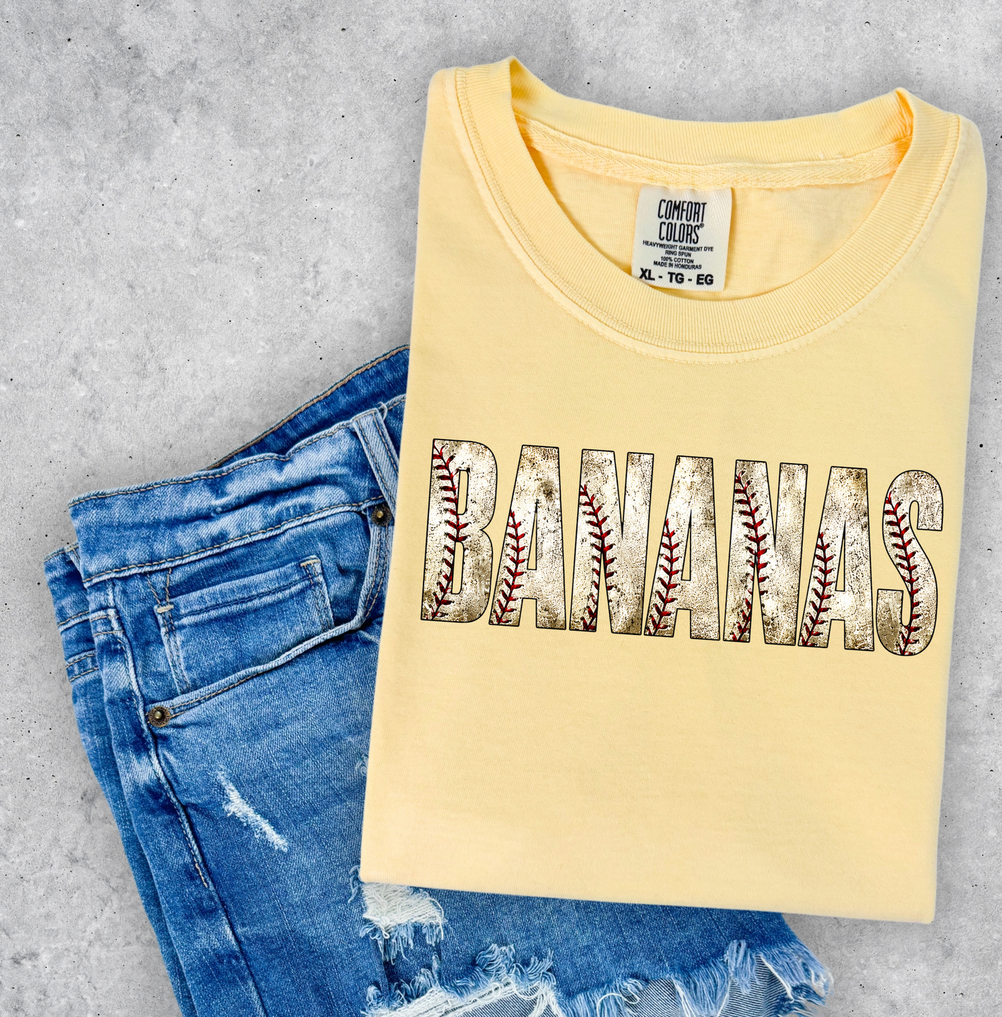 Bananas in Dirt Print w/baseball stitches