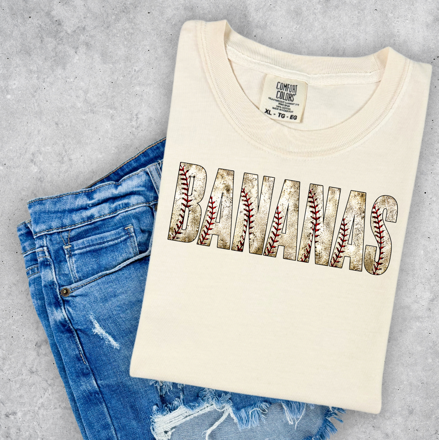 Bananas in Dirt Print w/baseball stitches