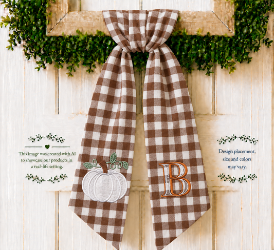 Fall Pumpkin Embroidered Wreath Sash