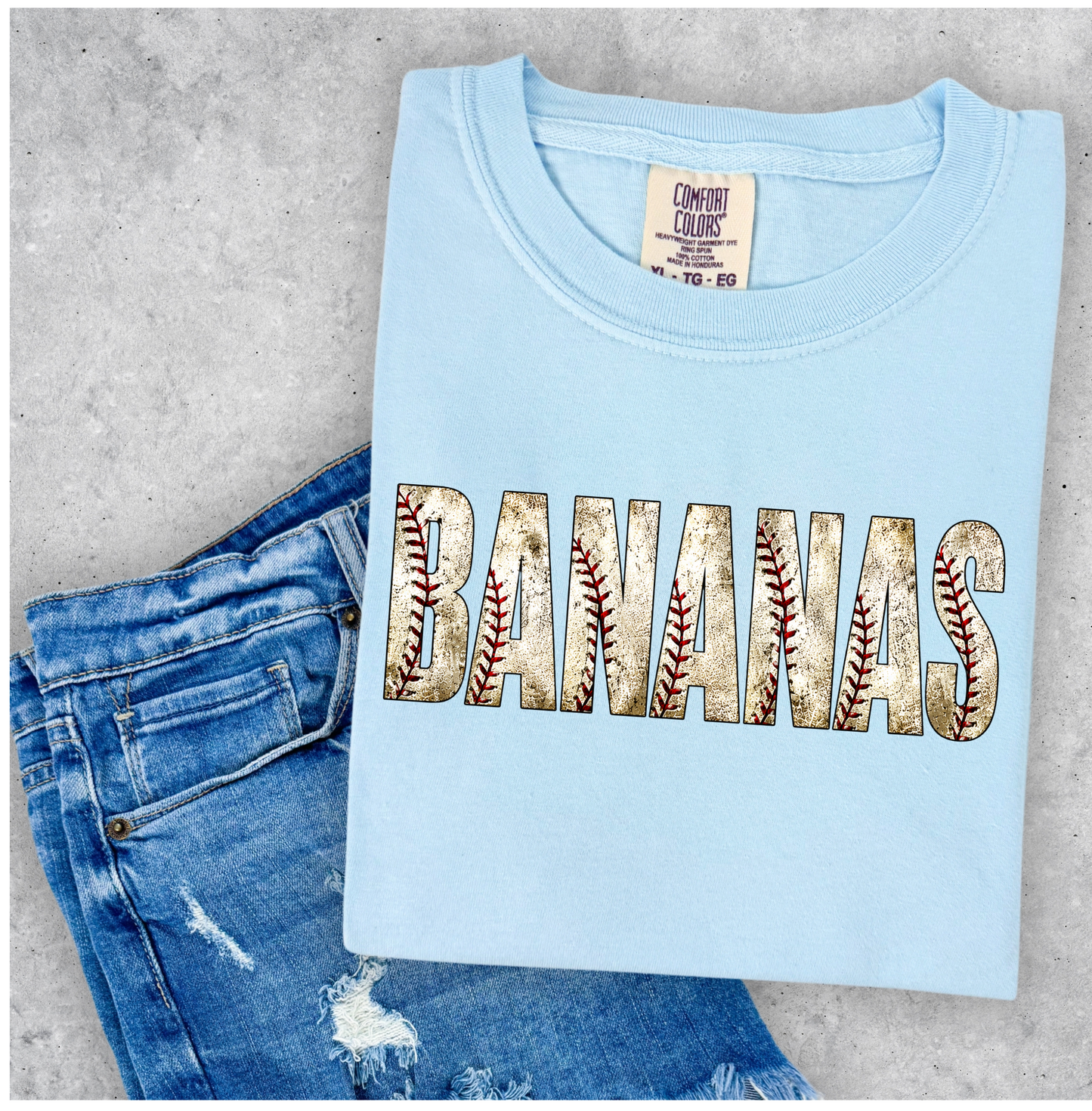 Bananas in Dirt Print w/baseball stitches