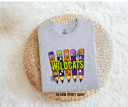 Wildcats Halloween Pencils Printed T-shirt