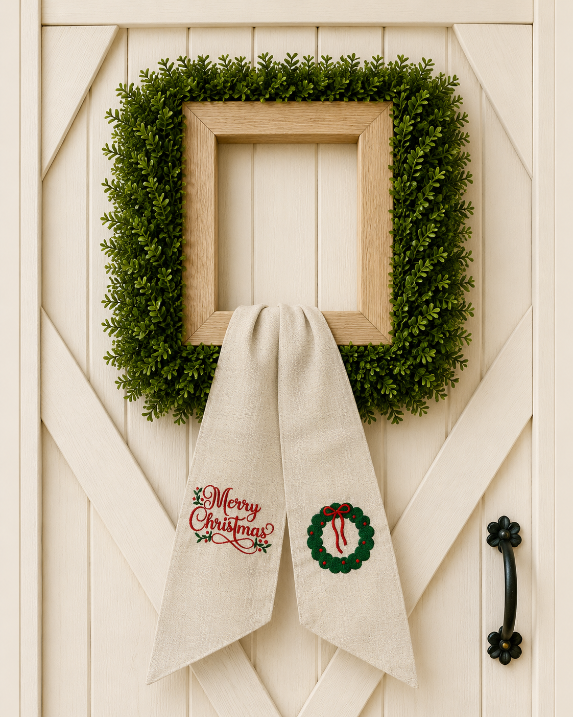Embroidered Wreath Sash | Wreath & Merry Christmas Script