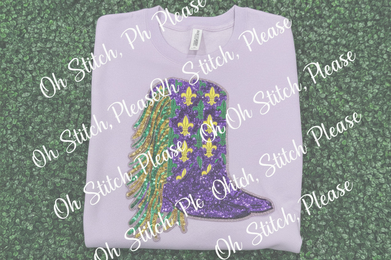 Mardi Gras Purple Boots Patch with Sequins